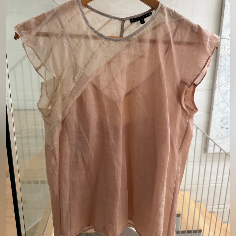 Tocca Sheer Pink & Cream Blouse with Nude Camisole - linen + silk Size 2
